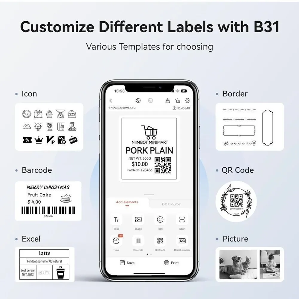 NIIMBOT B31 Label Maker Machine, 3 Inch Portable Label Printer Thermal Sticker